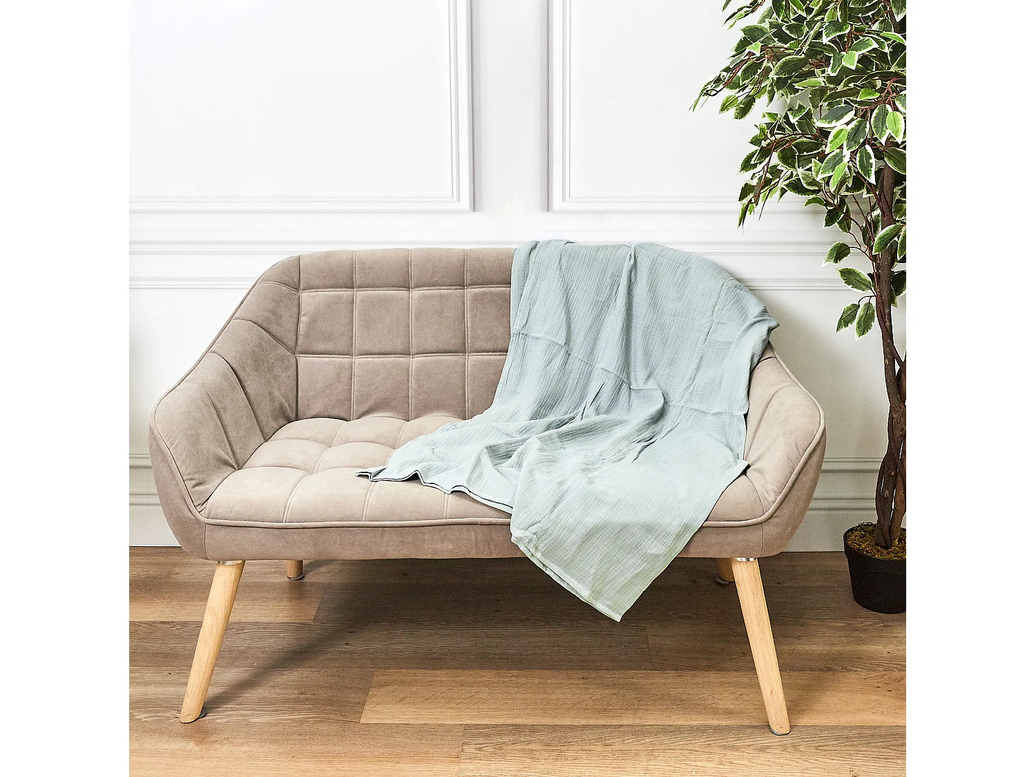 Plaid Gaze De Coton Vert Givre 120x150cm Bleu