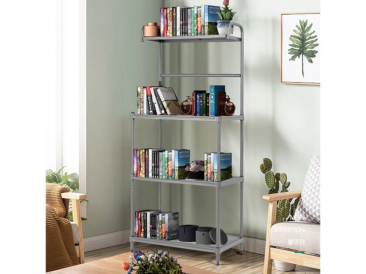 Étagère de Cuisine, Etagère de Micro-Ondes et Four en Métal Robuste Meuble Rangement sur Pied à 4 Niveaux Multifonctionnelle 60 x 34,5 x 136 CM Gris avec Pieds Réglables