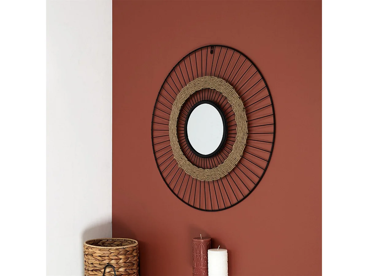 Miroir Filaire Et Jonc 60cm Noir, Beige