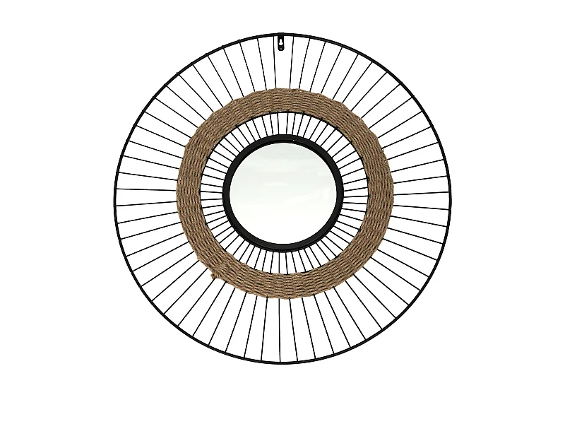 Miroir Filaire Et Jonc 60cm Noir, Beige