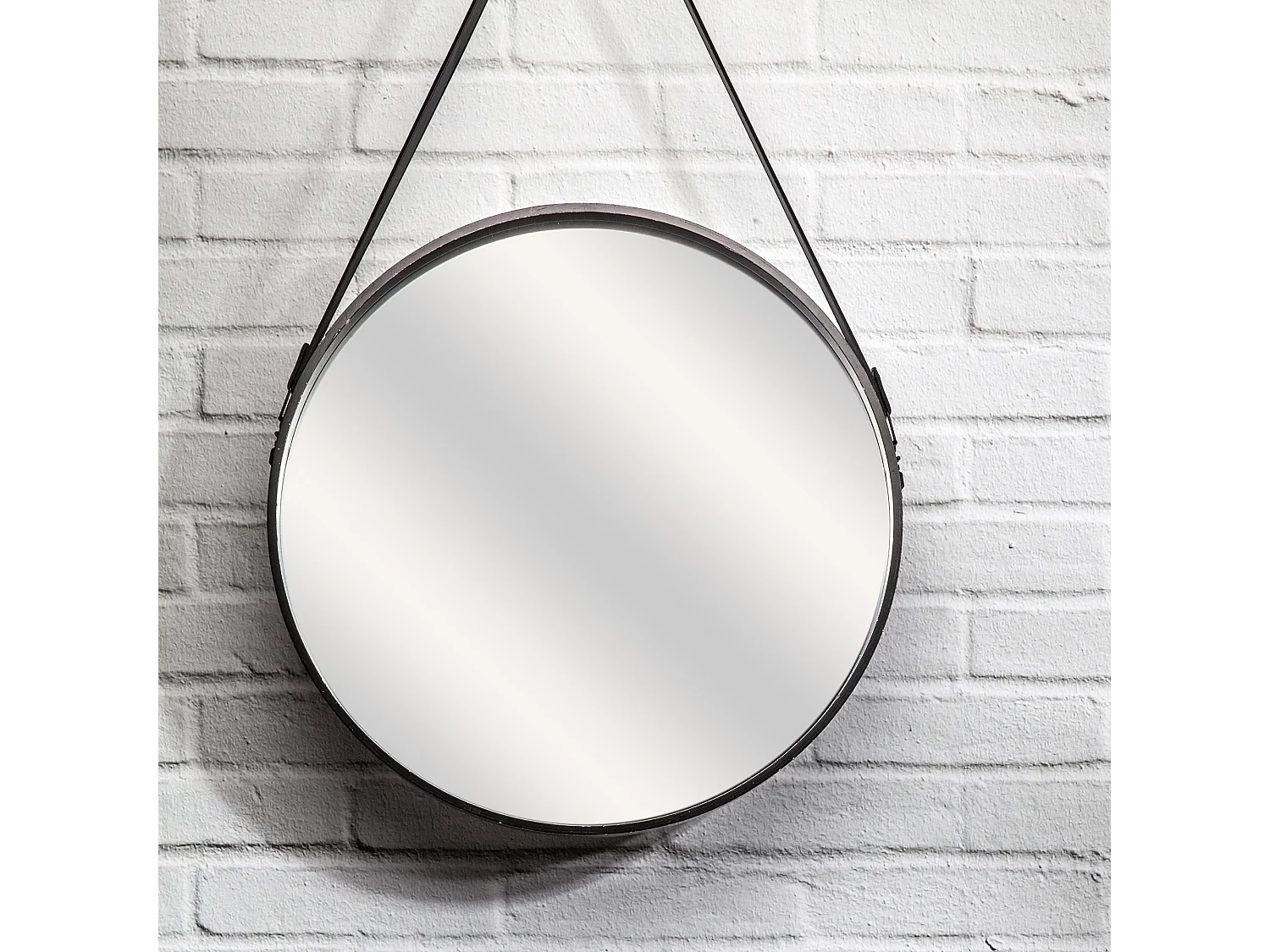 Miroir Rond Avec Anse Pu Noir 50cm Noir