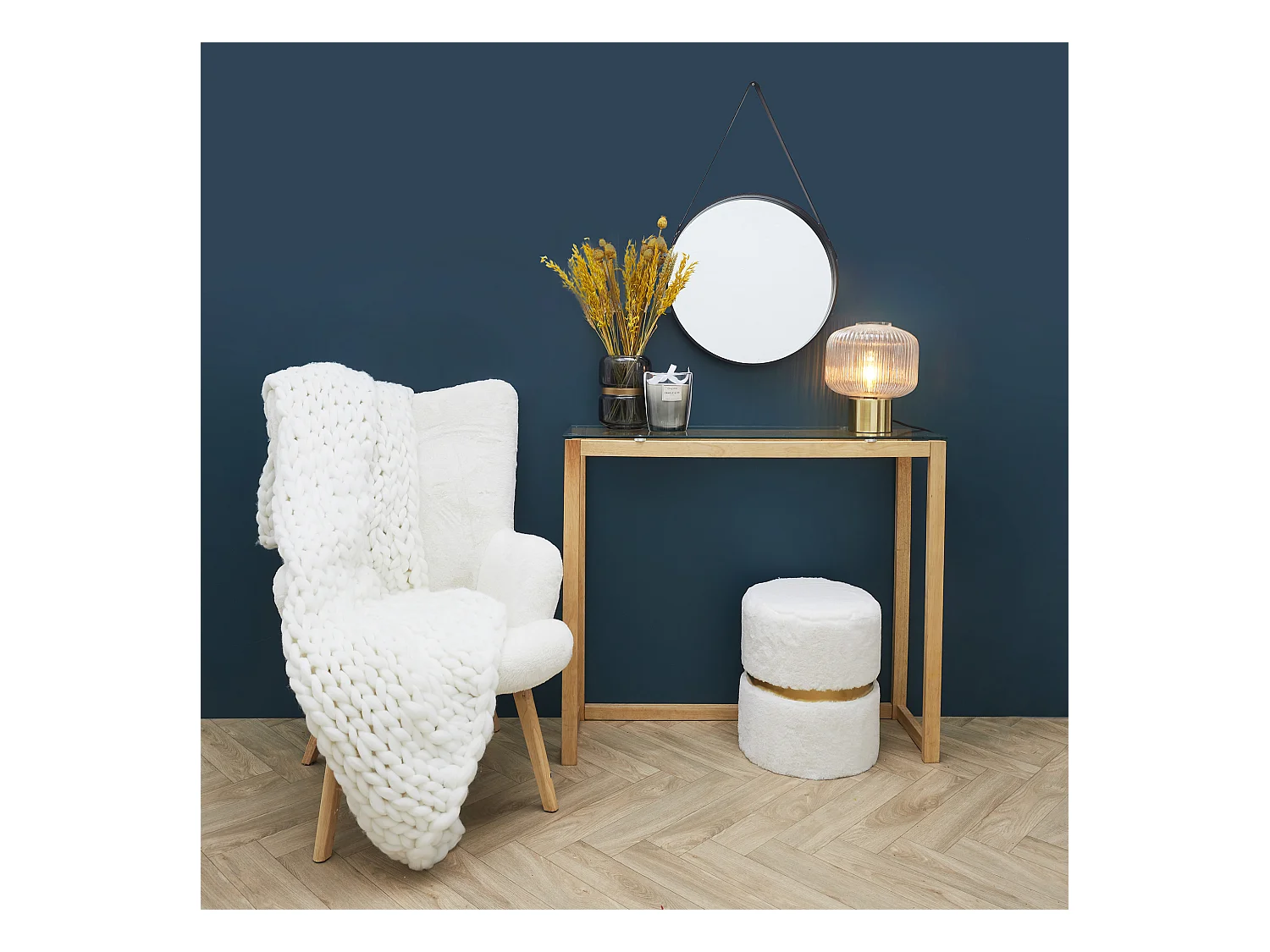 Miroir Rond Avec Anse Pu Noir 50cm Noir