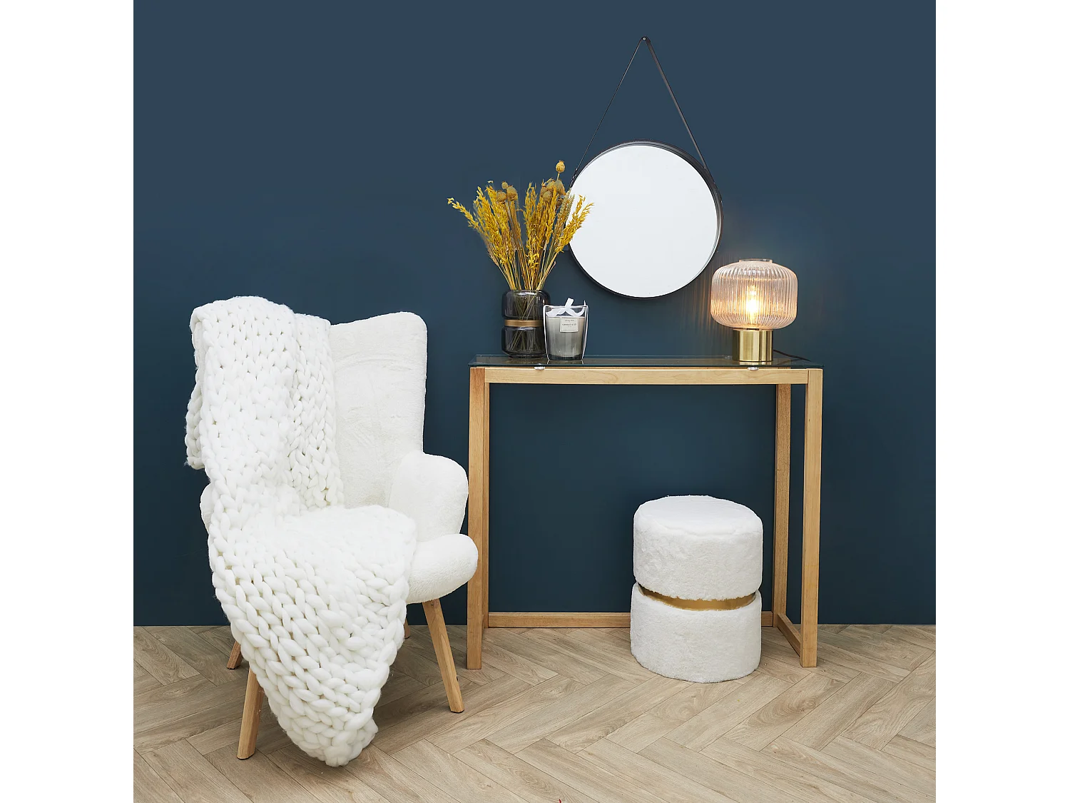 Miroir Rond Avec Anse Pu Noir 50cm Noir