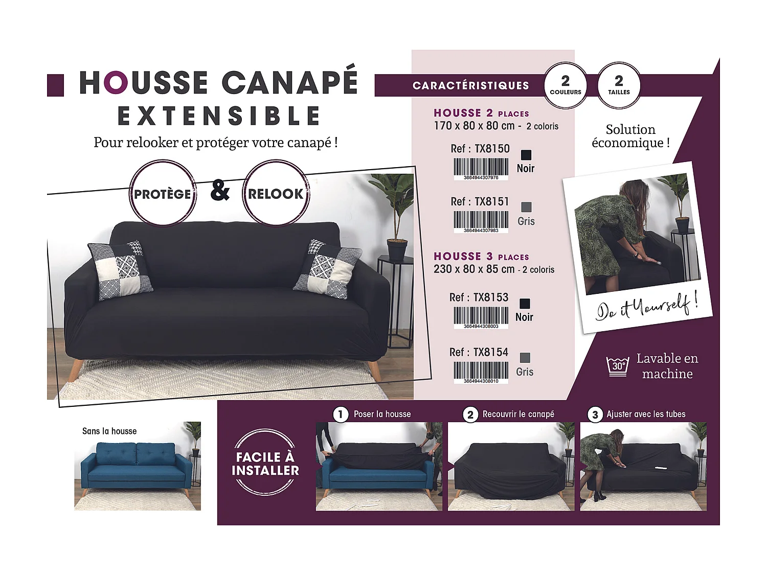 Housse Extensible Canape Trois Places Gris