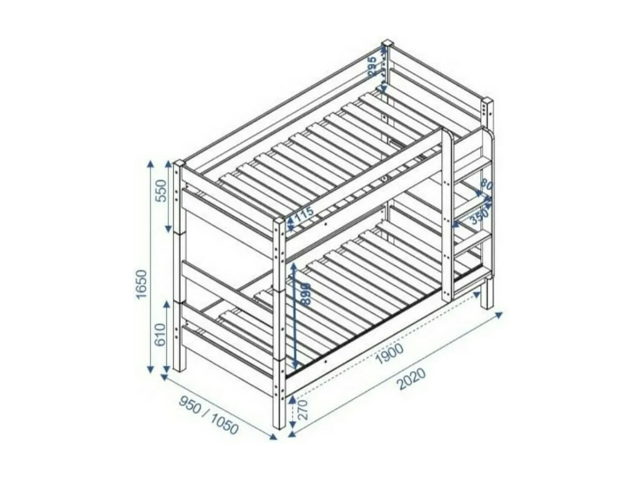 Lit superposé séparable 80x190 cm bois massif miel AARON