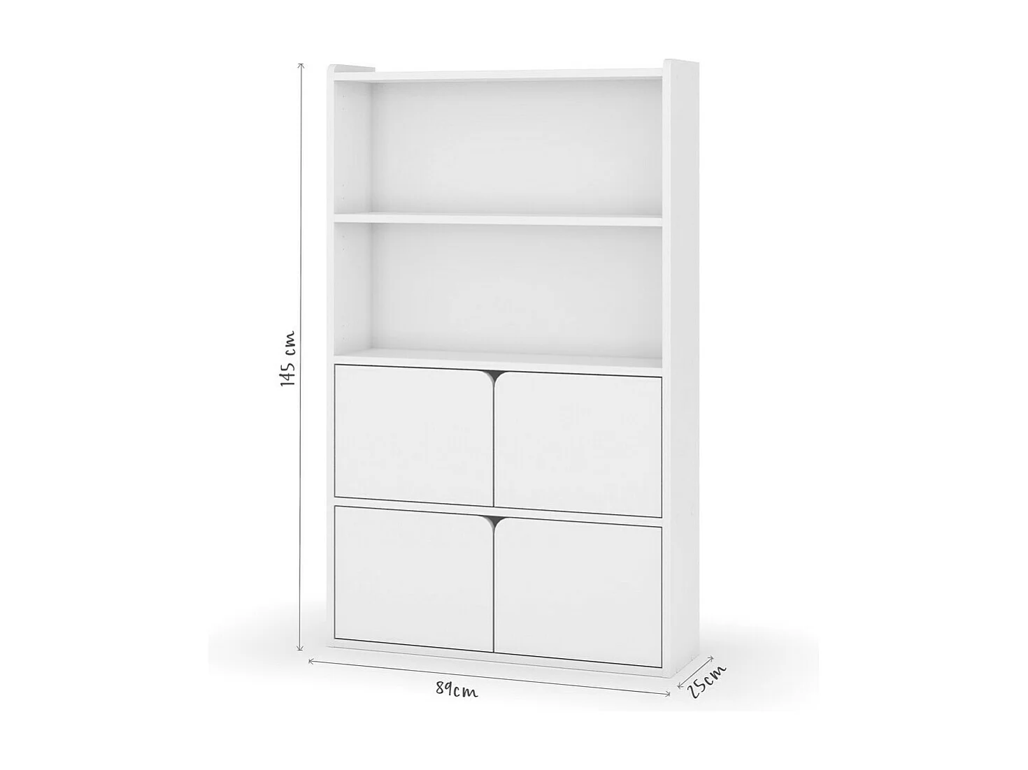 Bibliothèque étagère 4 portes  bois massif blanc SIDNEY