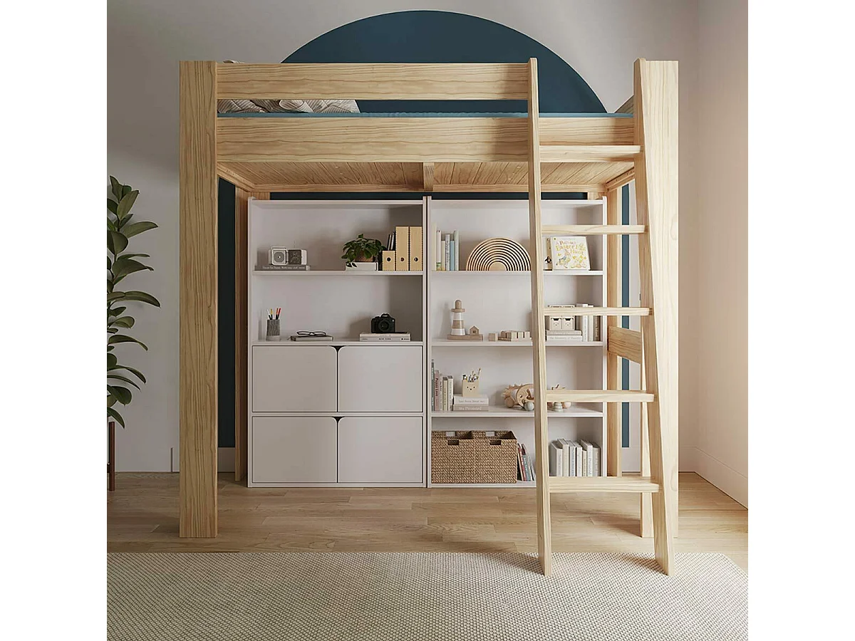 Bibliothèque étagère 4 portes  bois massif blanc SIDNEY