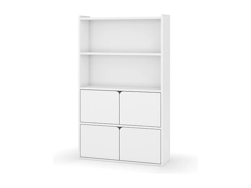 Bibliothèque étagère 4 portes  bois massif blanc SIDNEY