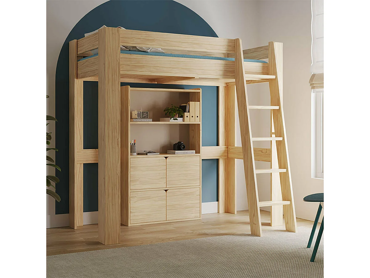 Bibliothèque étagère 4 portes  bois massif bois SIDNEY