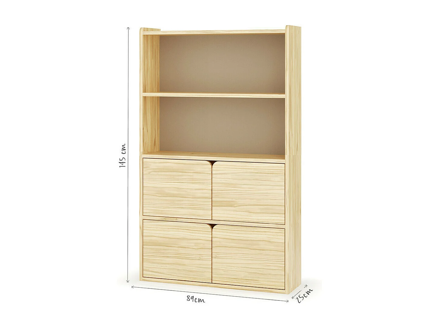 Bibliothèque étagère 4 portes  bois massif bois SIDNEY