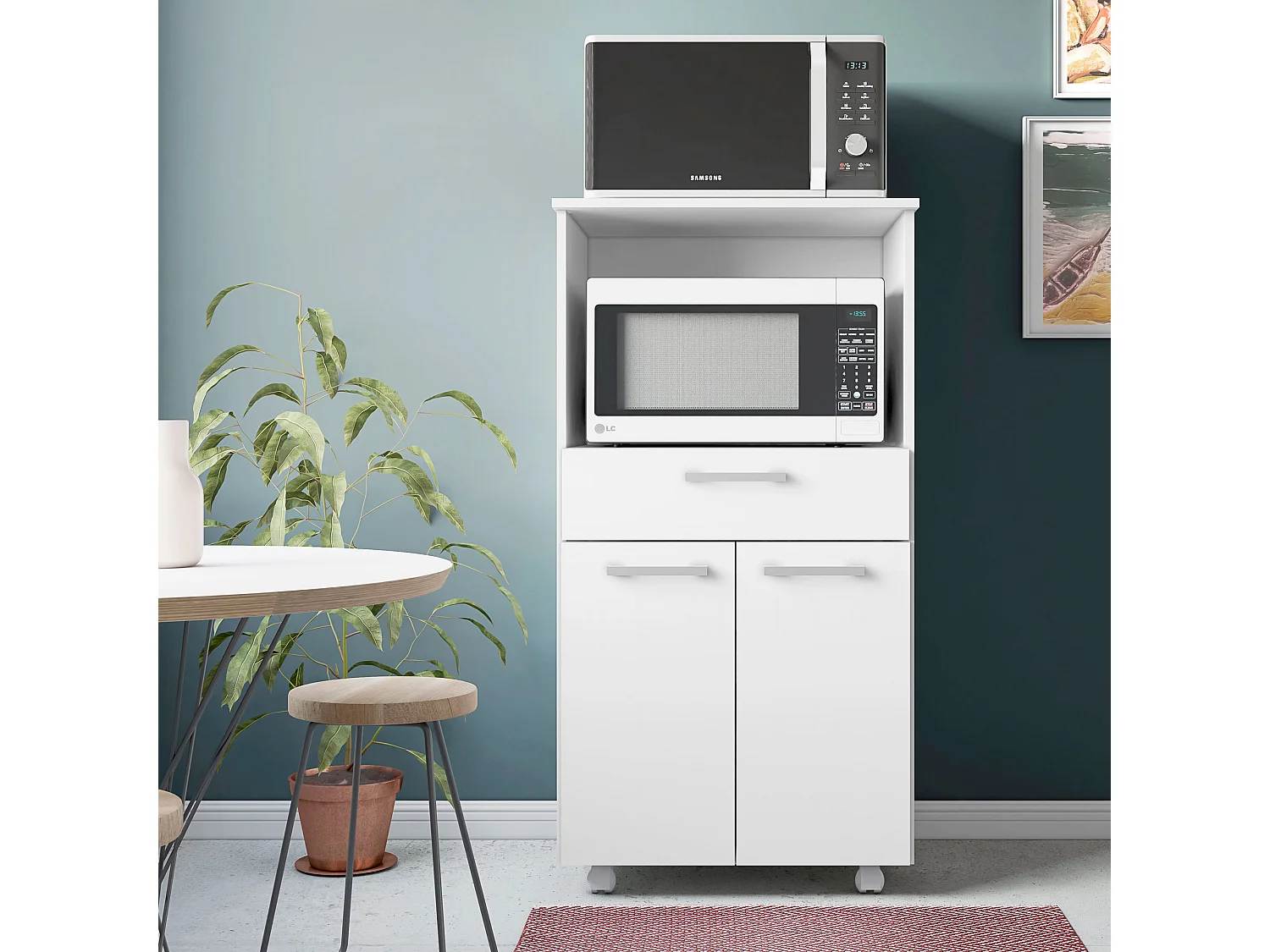 Armario Multiusos o escobero una Puerta y Ruedas en Color Blanco - Buyqualia