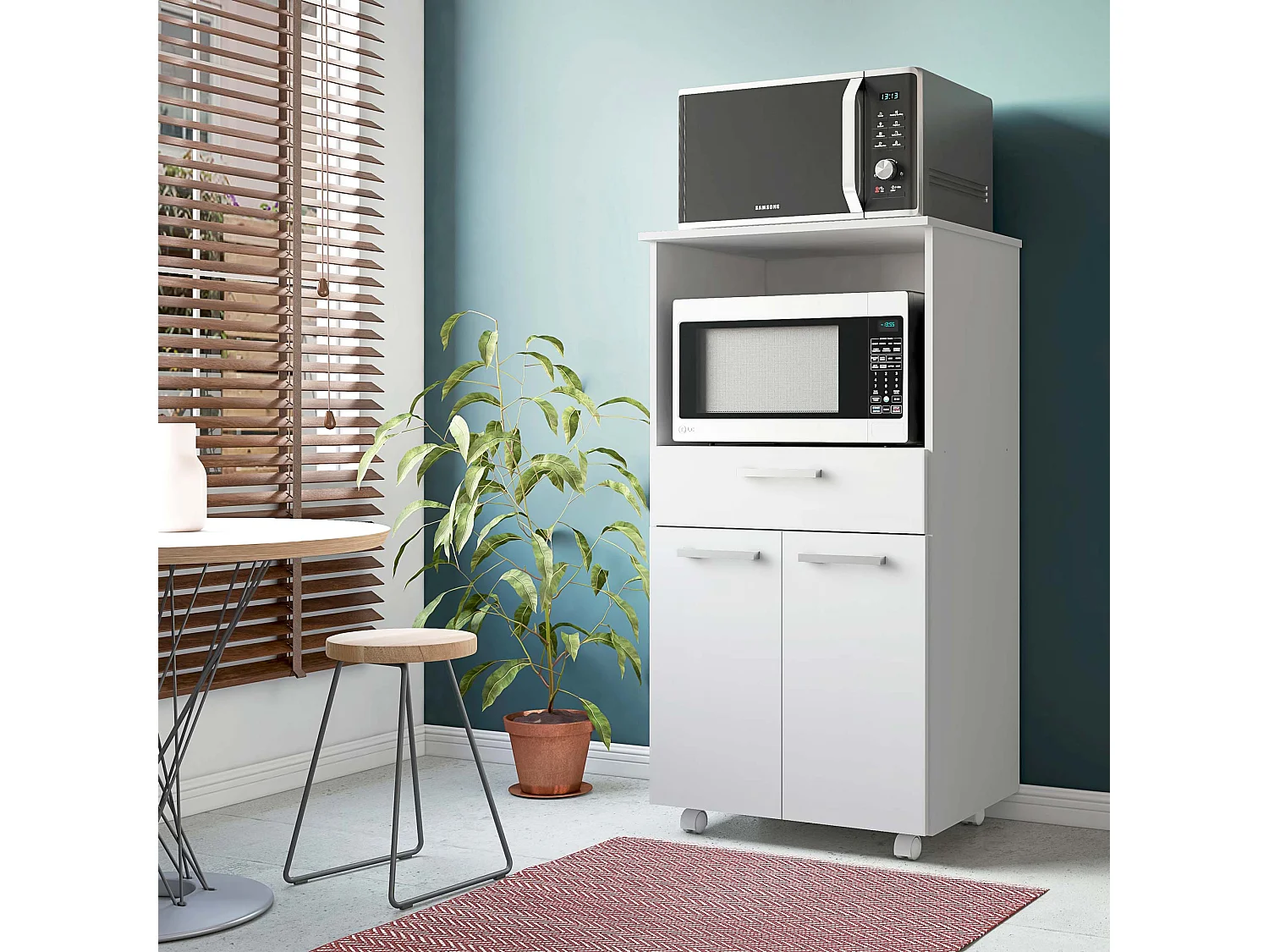 Armario Multiusos o escobero una Puerta y Ruedas en Color Blanco - Buyqualia