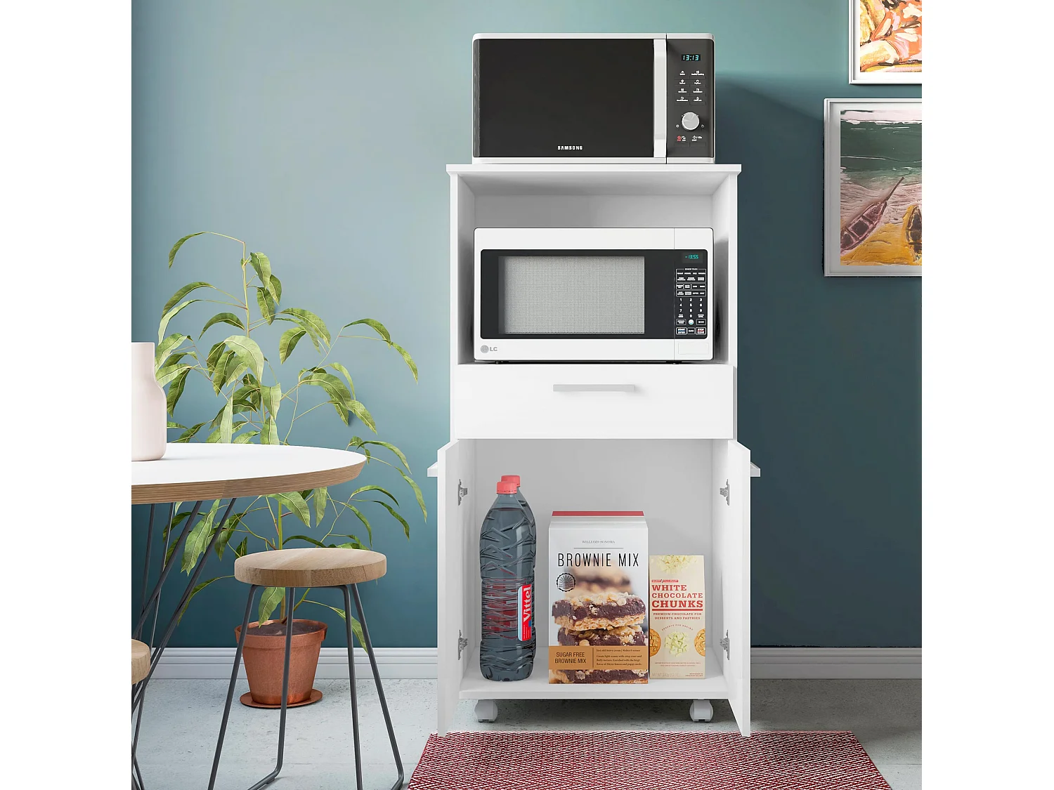 Armario Multiusos o escobero una Puerta y Ruedas en Color Blanco - Buyqualia