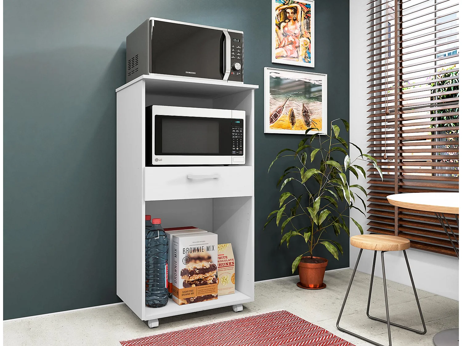 Armario Multiusos o escobero una Puerta y Ruedas en Color Blanco - Buyqualia