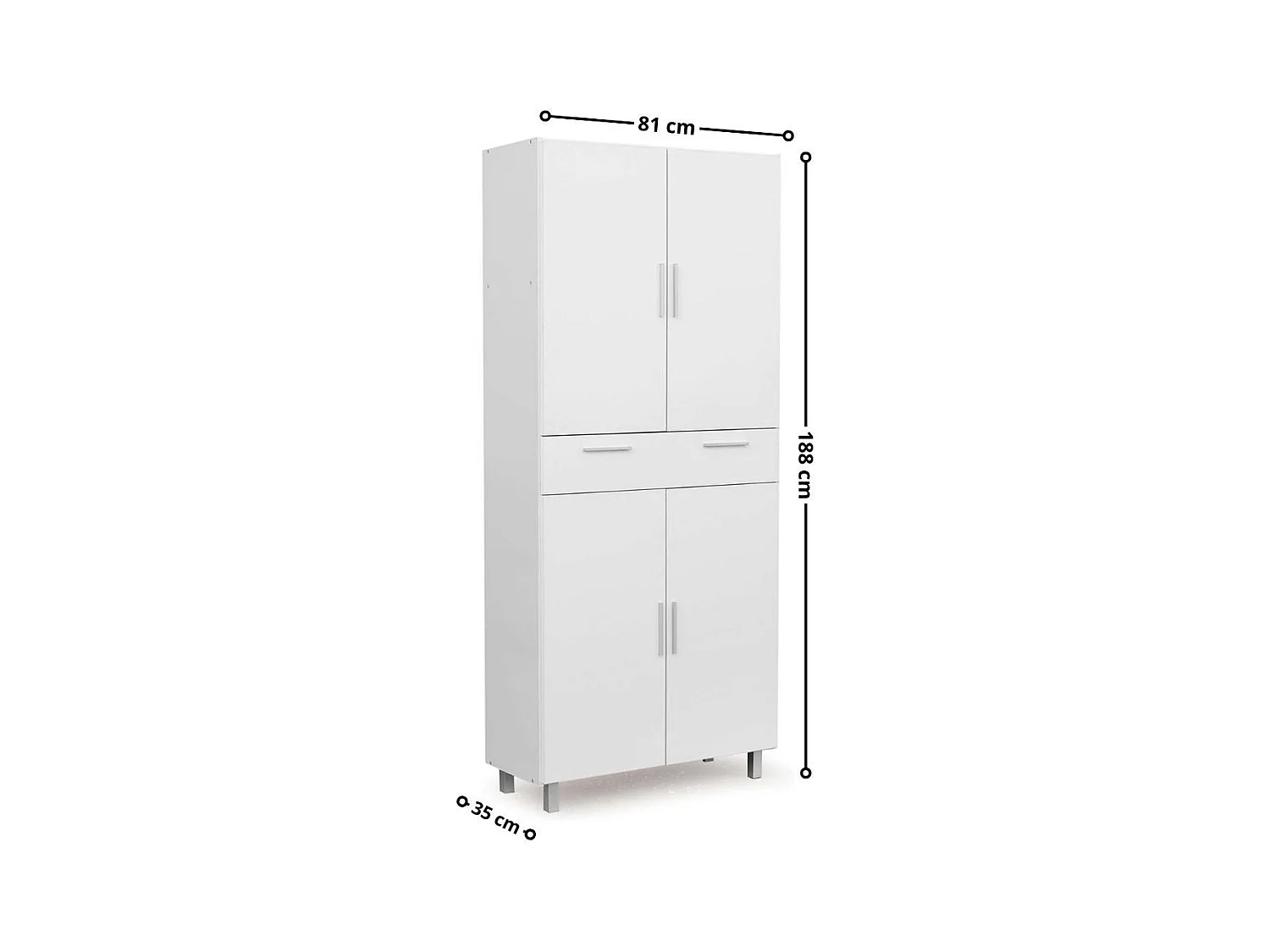 Armoire Maison 4 Portes 1 Tiroir - 188X81X35 Blanc