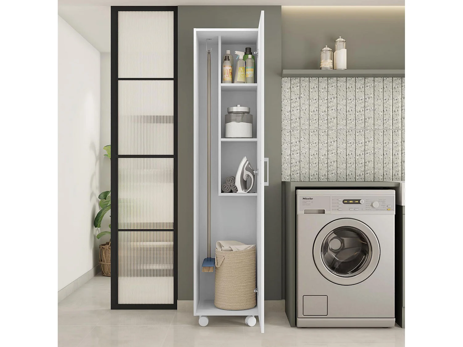 Armario Multiusos o escobero una Puerta y Patas en Color Blanco - Buyqualia