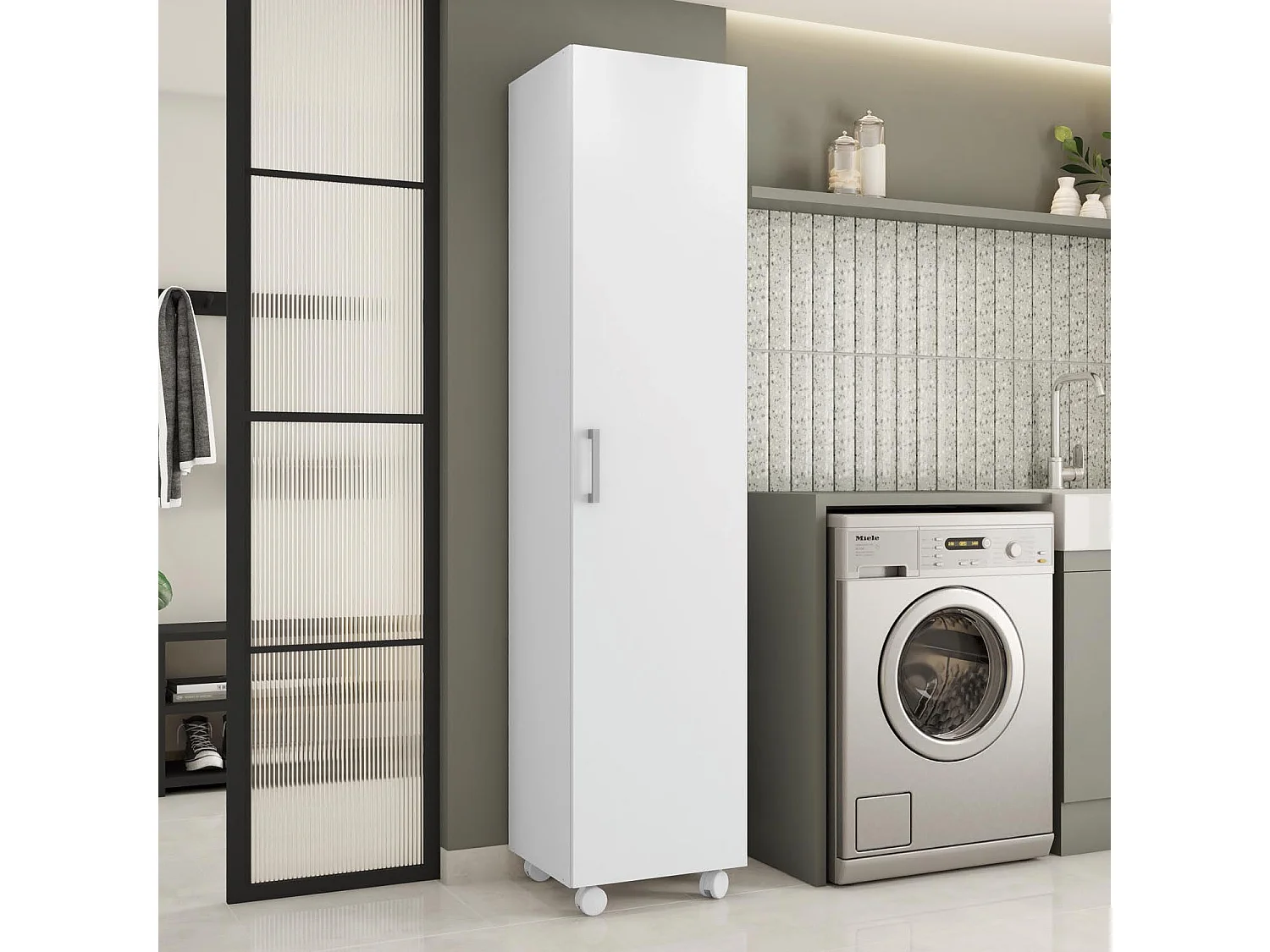 Armario Multiusos o escobero una Puerta y Patas en Color Blanco - Buyqualia