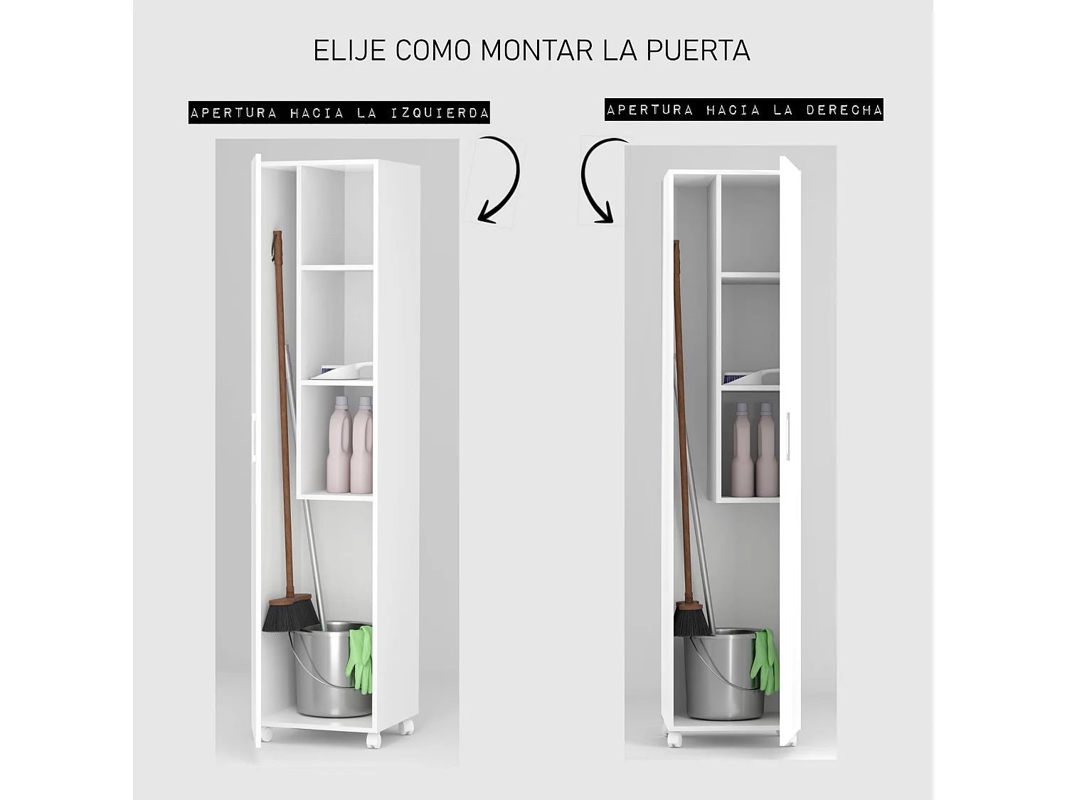 Armario Multiusos o escobero una Puerta y Ruedas en Color Blanco - Buyqualia