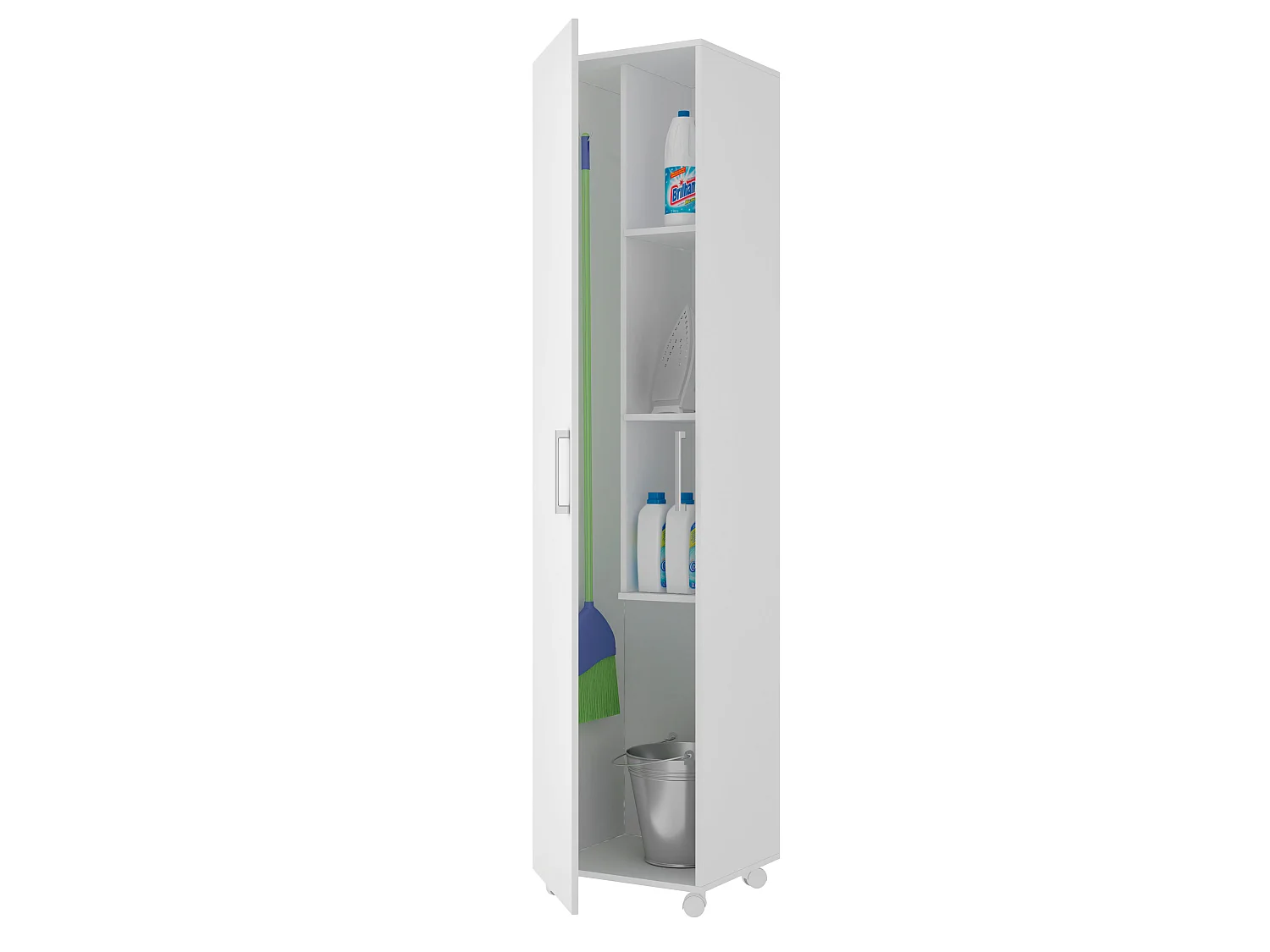 Armario Multiusos o escobero una Puerta y Ruedas en Color Blanco - Buyqualia