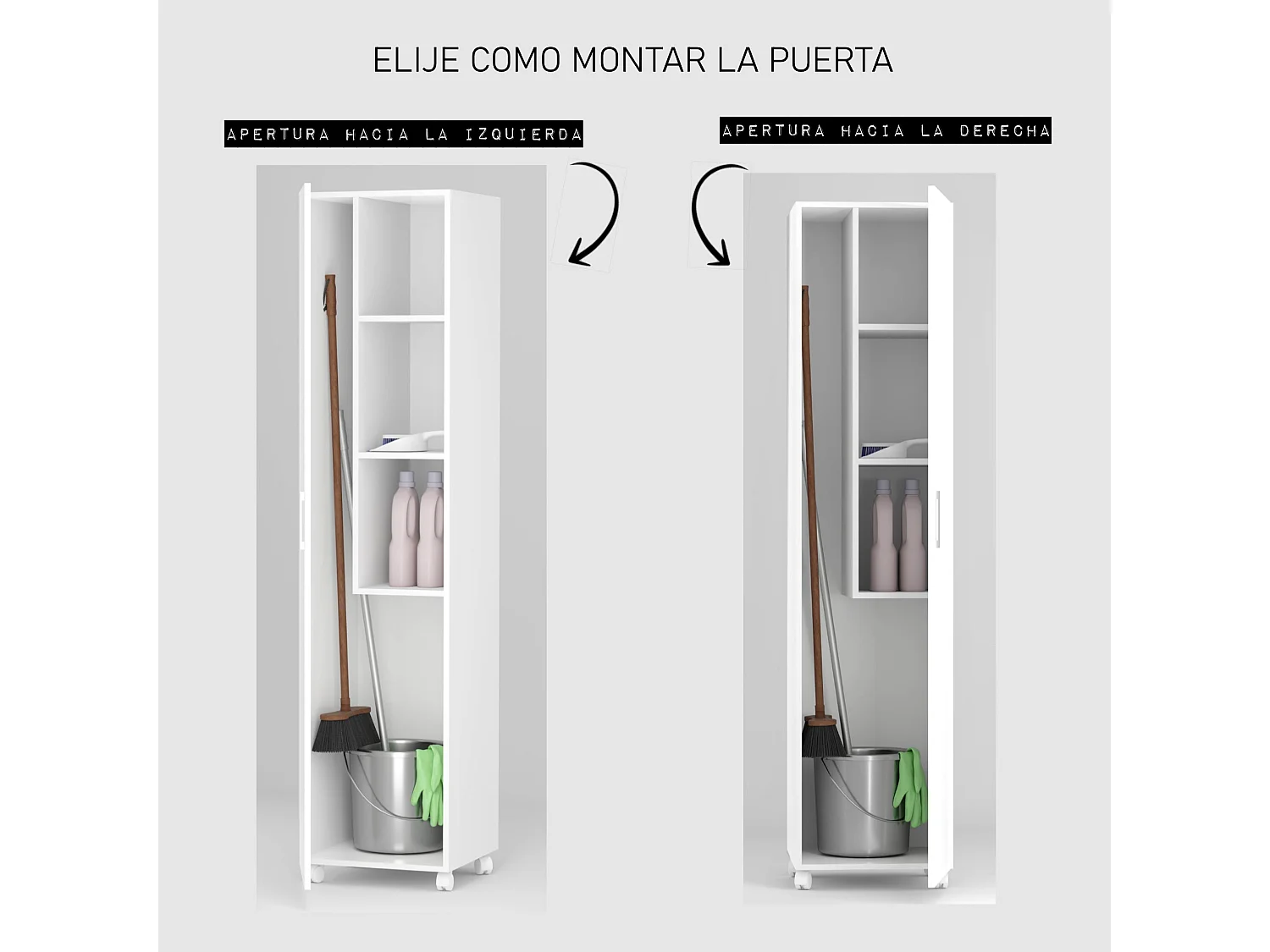 Armario Multiusos o escobero una Puerta y Ruedas en Color Blanco - Buyqualia