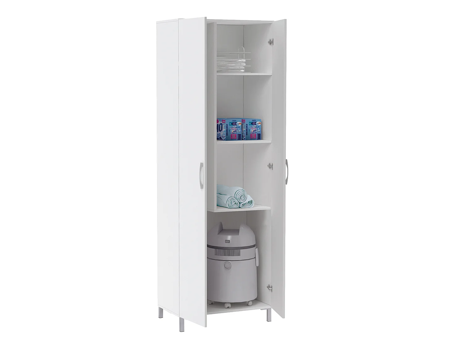 Armario Escobero Multiusos Dos Puertas, Ruedas, Color Blanco (Alto 183 / Ancho 72 / Fondo 41) Cm