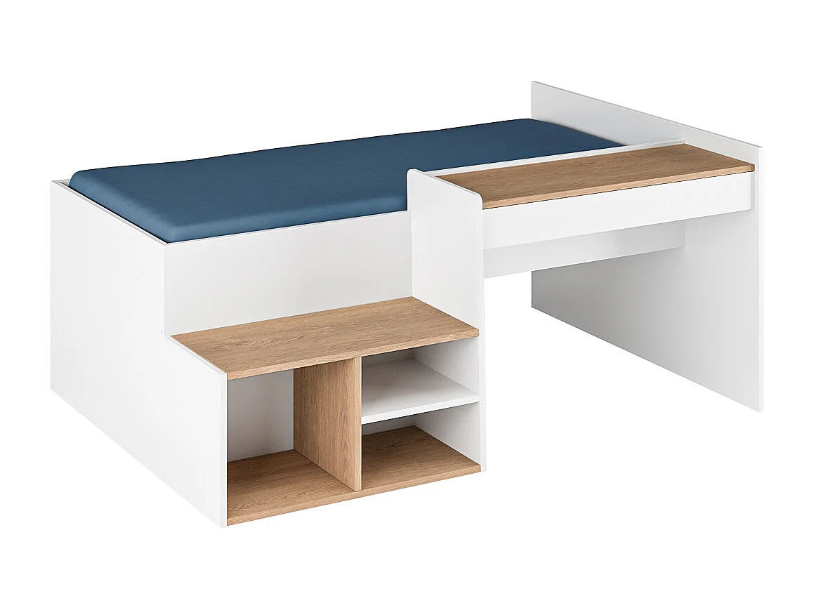 Lit combiné avec bureau 90x190 cm panneaux de fibres blanc et noisette BORUTO