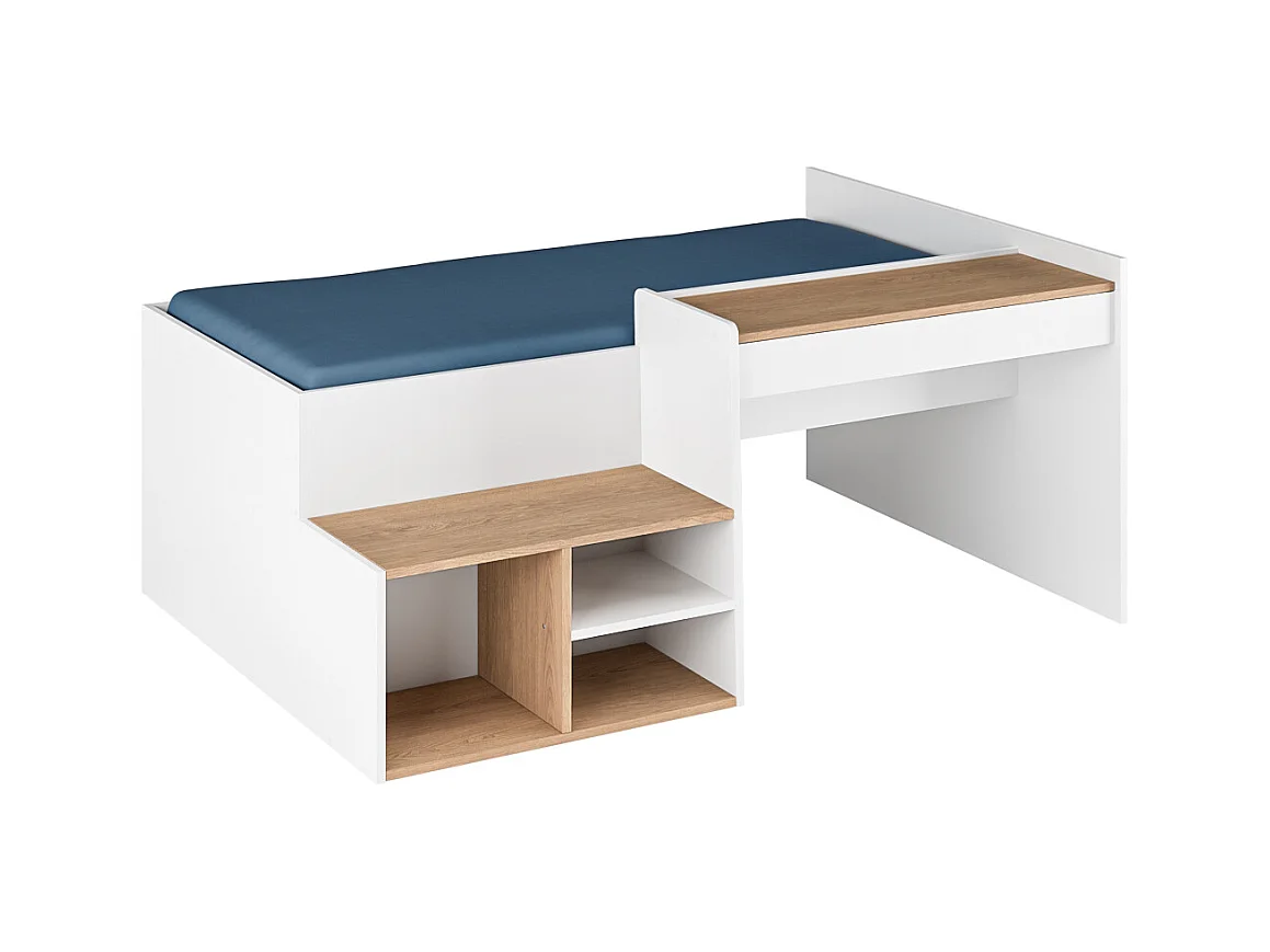 Lit combiné avec bureau 90x190 cm panneaux de fibres blanc et noisette BORUTO