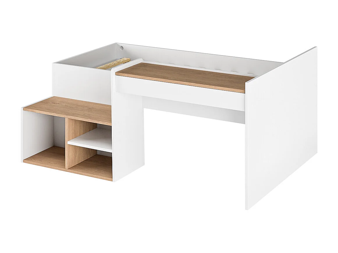 Lit combiné avec bureau 90x190 cm panneaux de fibres blanc et noisette BORUTO