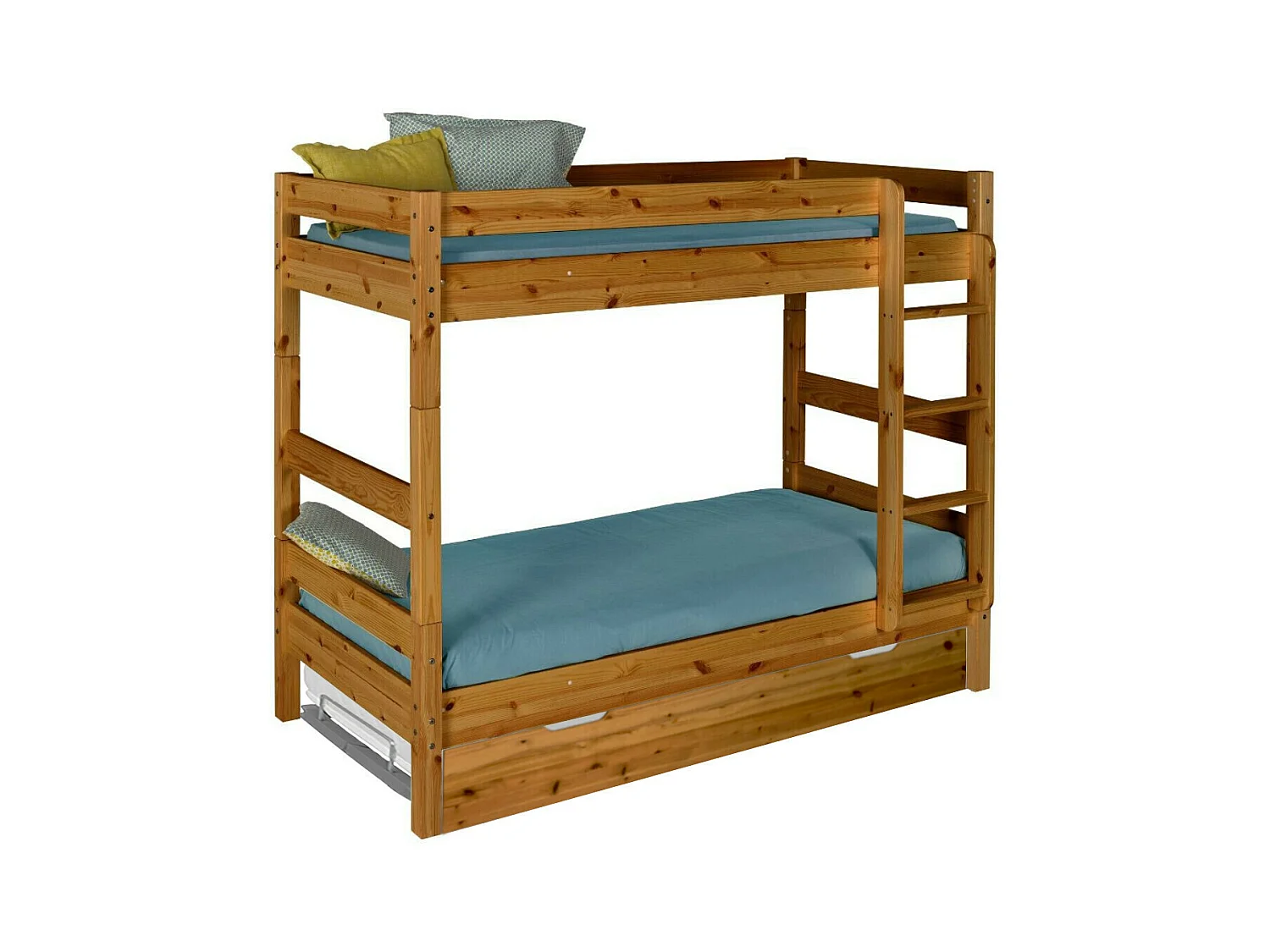 Pack lit superposé séparable gigogne avec matelas 80x190 cm bois massif miel AARON