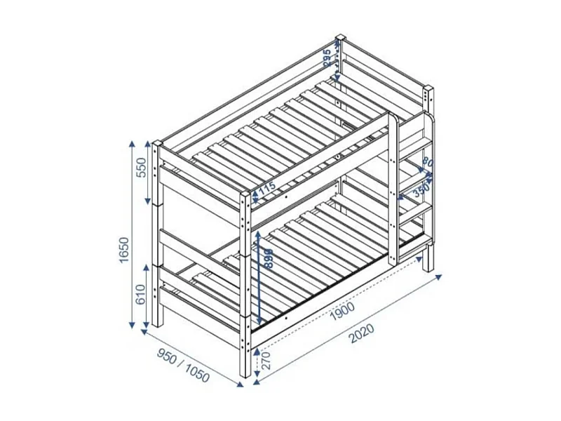 Pack lit superposé séparable avec 2 matelas 90x190 cm bois massif miel AARON