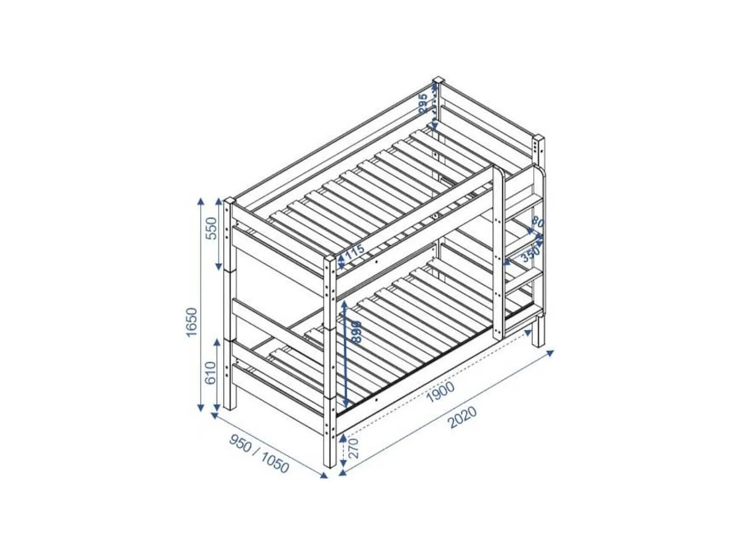 Pack lit superposé séparable avec 2 matelas 90x190 cm bois massif miel AARON