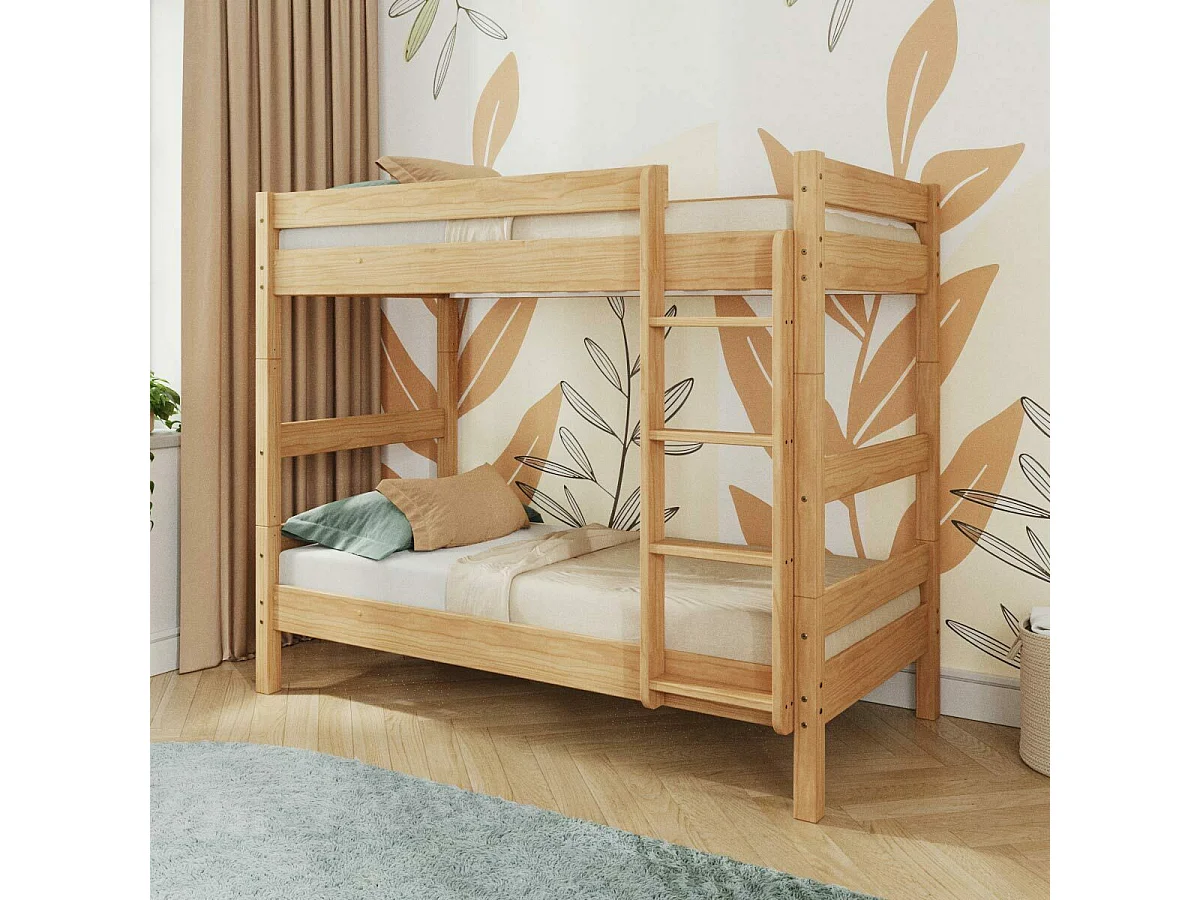 Pack lit superposé séparable avec 2 matelas 90x190 cm bois massif miel AARON