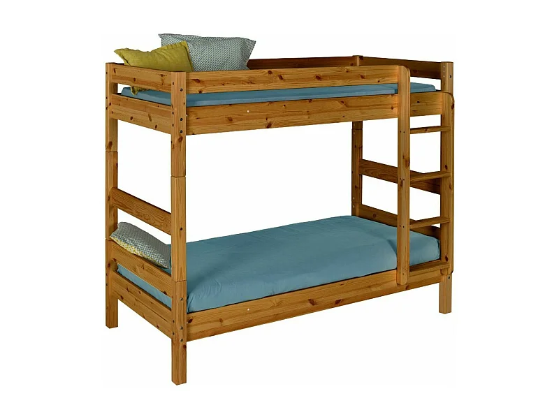 Pack lit superposé séparable avec 2 matelas 90x190 cm bois massif miel AARON