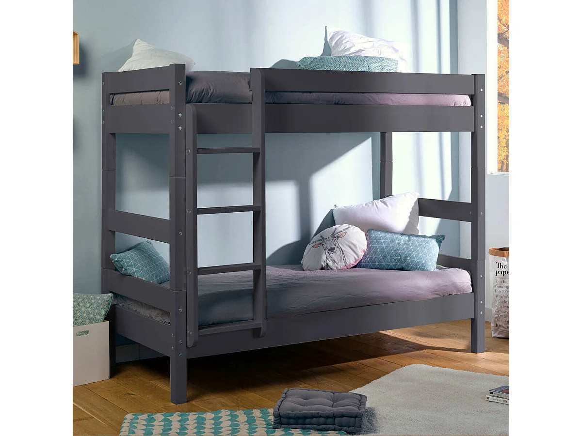 Lit superposé avec sommier gigogne 80x190 cm bois massif miel AARON