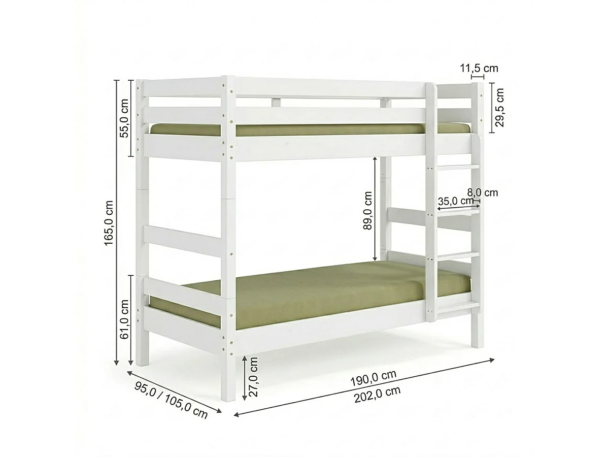 Lit superposé avec sommier gigogne 80x190 cm bois massif miel AARON