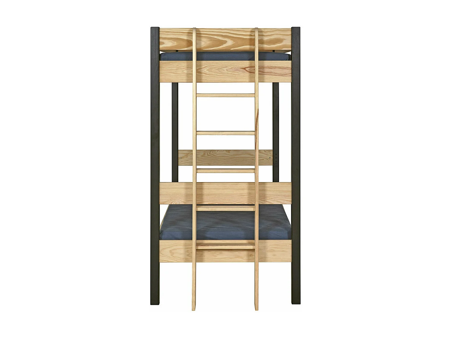 Pack lit superposé avec matelas 90x190 cm bois massif noir et bois TINO