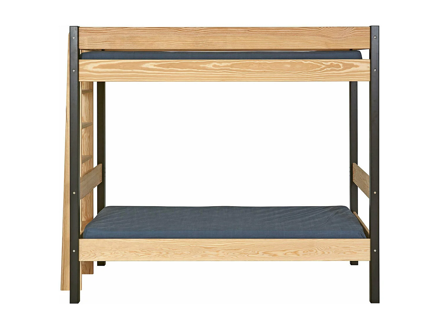 Pack lit superposé avec matelas 90x190 cm bois massif noir et bois TINO