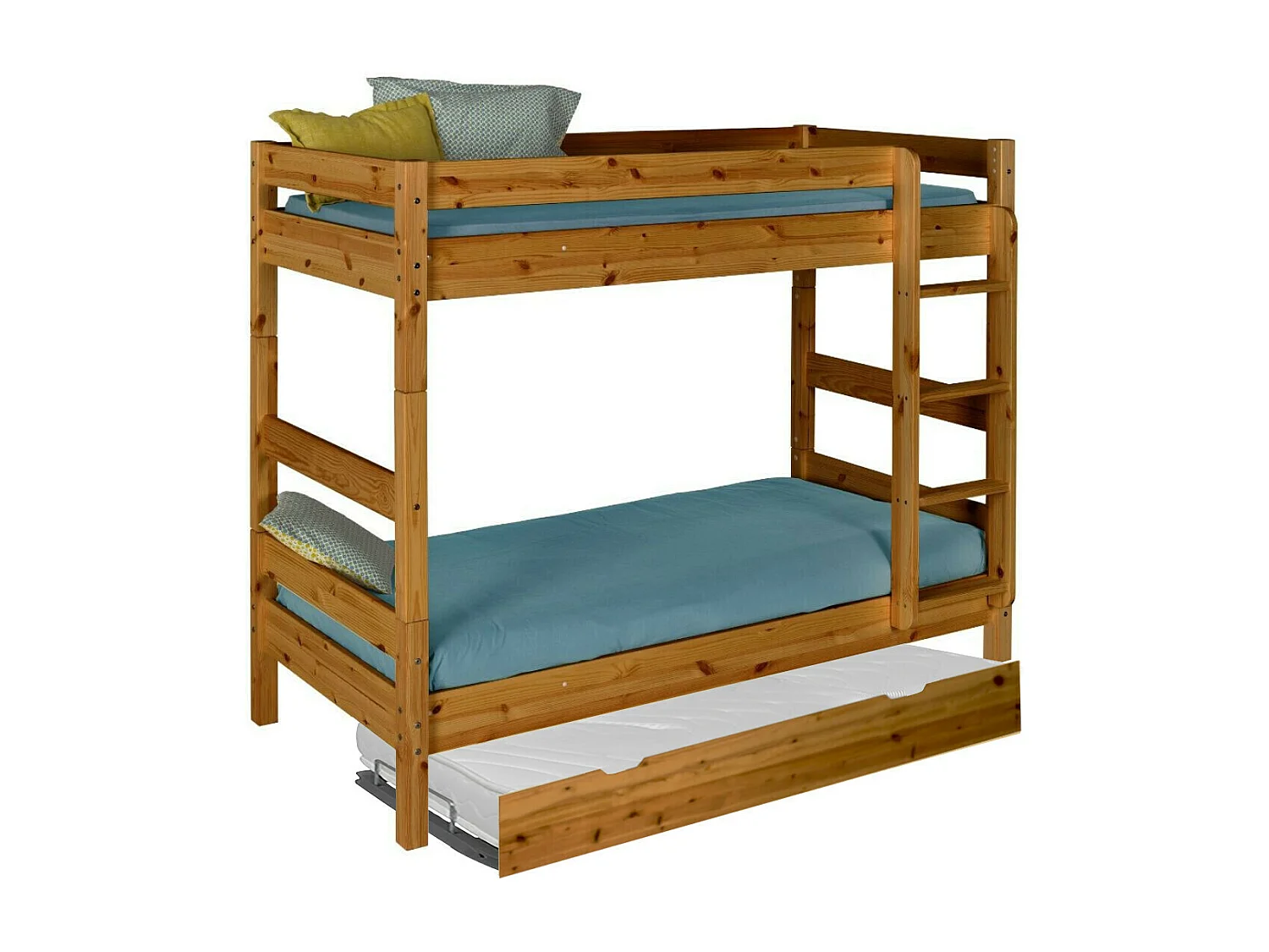 Lit superposé avec sommier gigogne 90x190 cm bois massif miel AARON