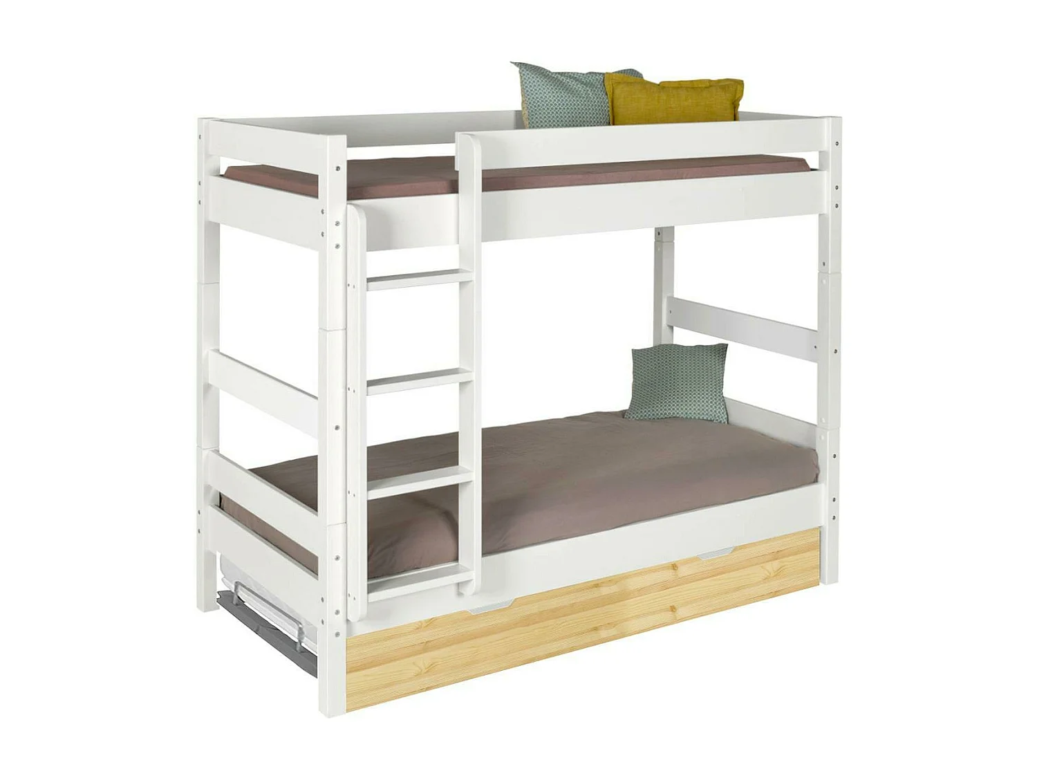 Pack lit superposé séparable gigogne avec matelas 90x190 cm bois massif miel AARON