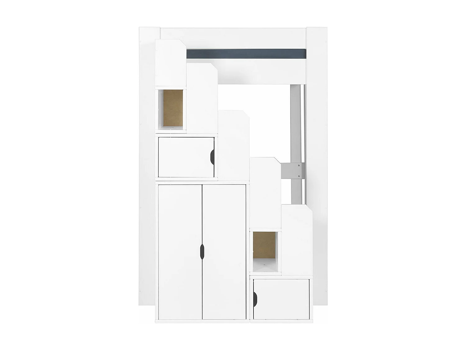 Lit mezzanine 2 places avec bureau 140x190 cm bois massif blanc LEX