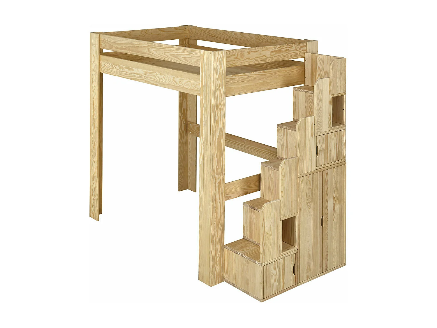 Lit mezzanine 2 places avec bureau 120x190 cm bois massif bois naturel LEX