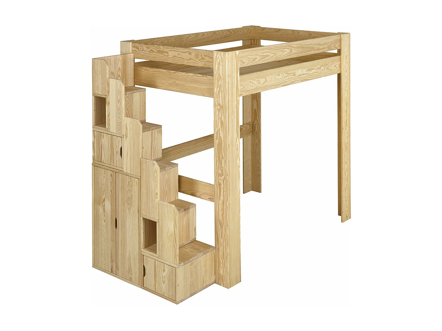 Lit mezzanine 2 places avec bureau 120x190 cm bois massif bois naturel LEX