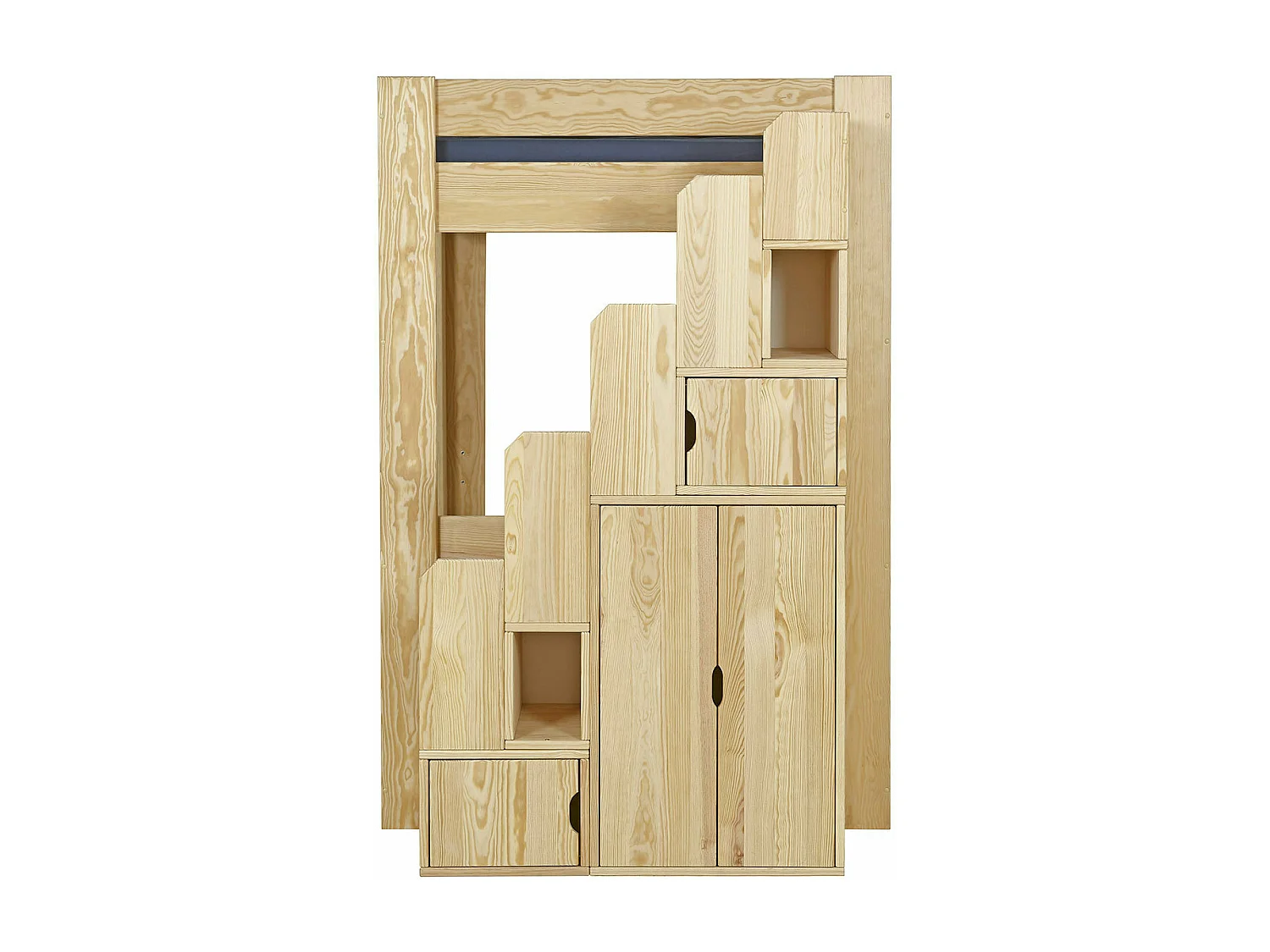 Pack lit mezzanine avec escalier et matelas 90x190 cm bois massif bois naturel LEX