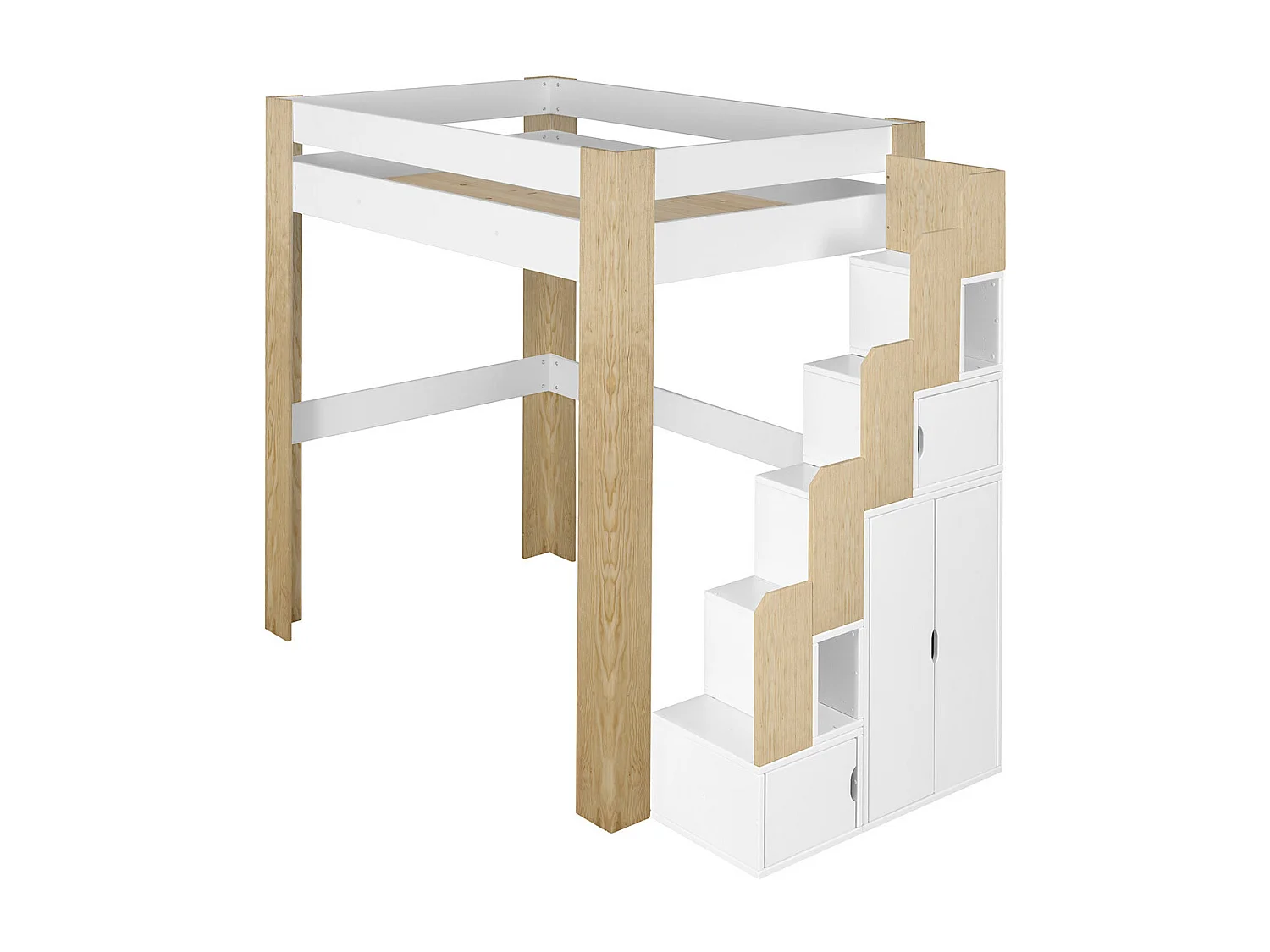Lit mezzanine 2 places avec bureau 140x190 cm bois massif blanc et bois LEX