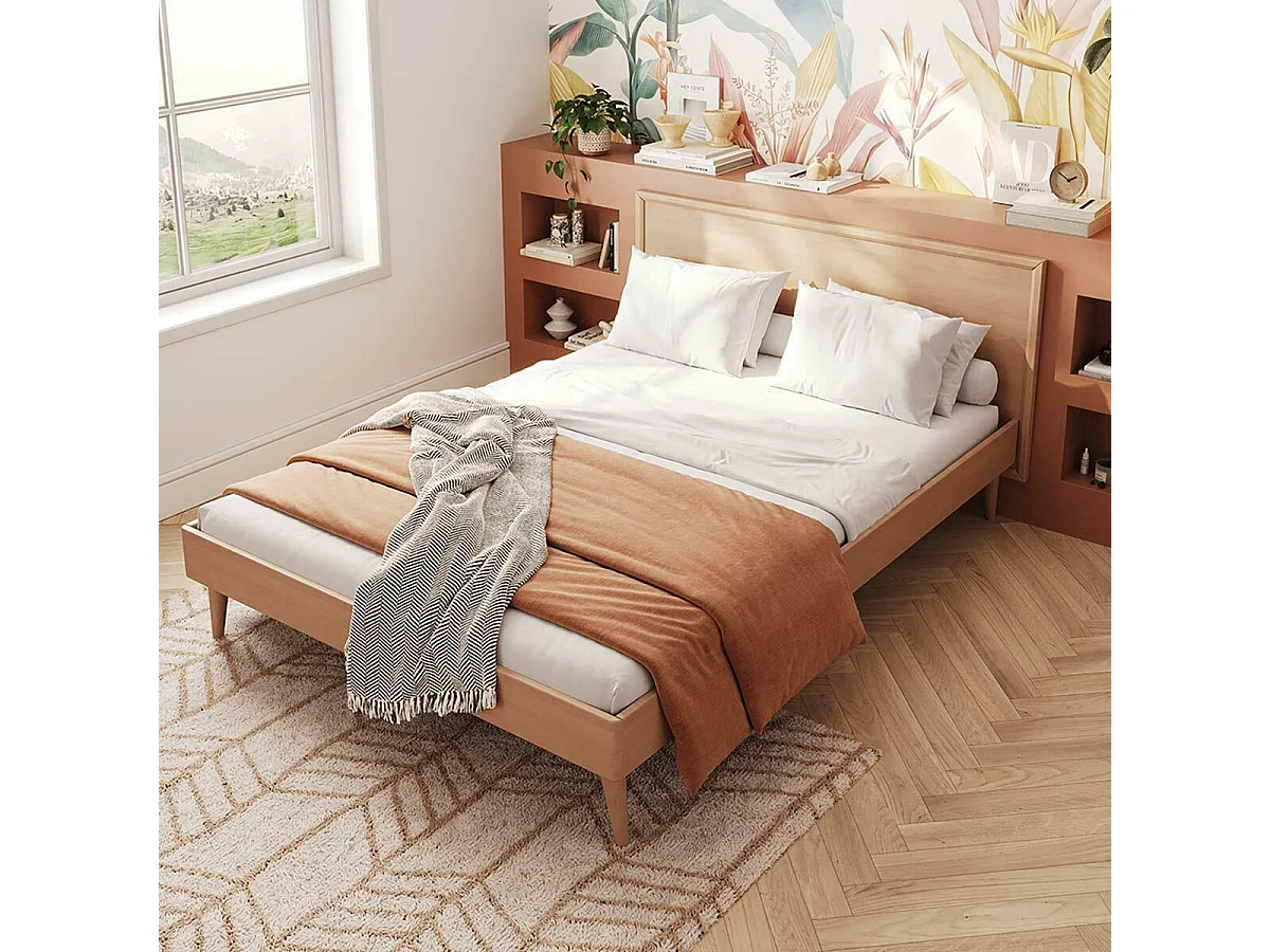 Pack lit avec matelas Mia 160x200 cm bois massif bois naturel MIA
