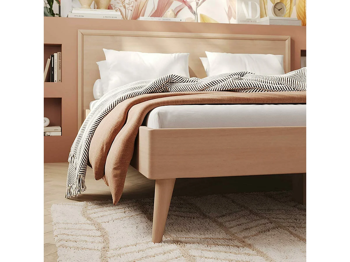 Pack lit avec matelas Mia 160x200 cm bois massif bois naturel MIA