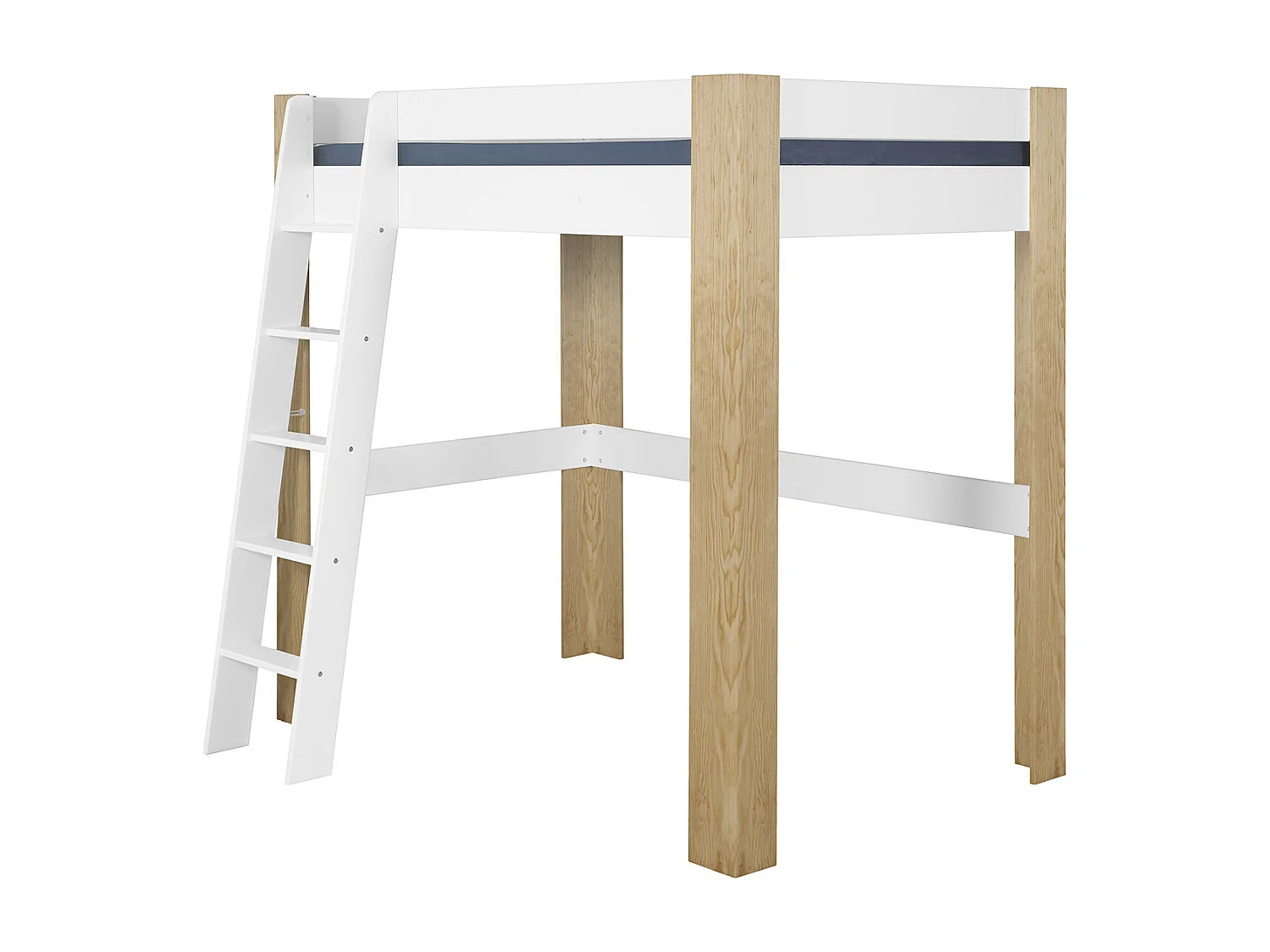 Lit mezzanine 2 places 120x190 cm bois massif blanc et bois LEE