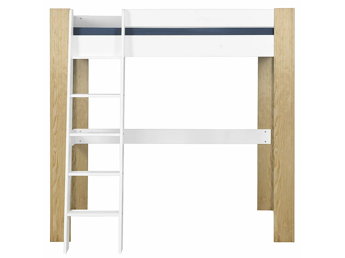 Lit mezzanine 2 places 120x190 cm bois massif blanc et bois LEE