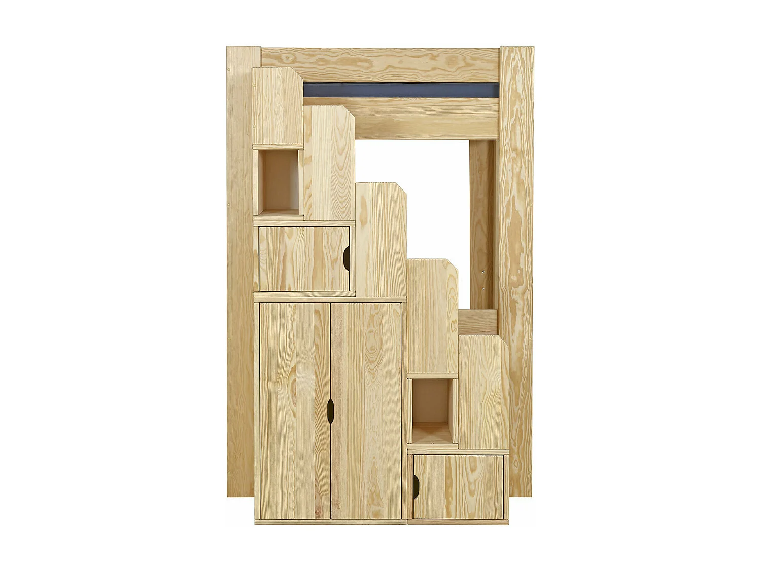 Lit mezzanine 2 places 140x190 cm bois massif bois naturel LEX