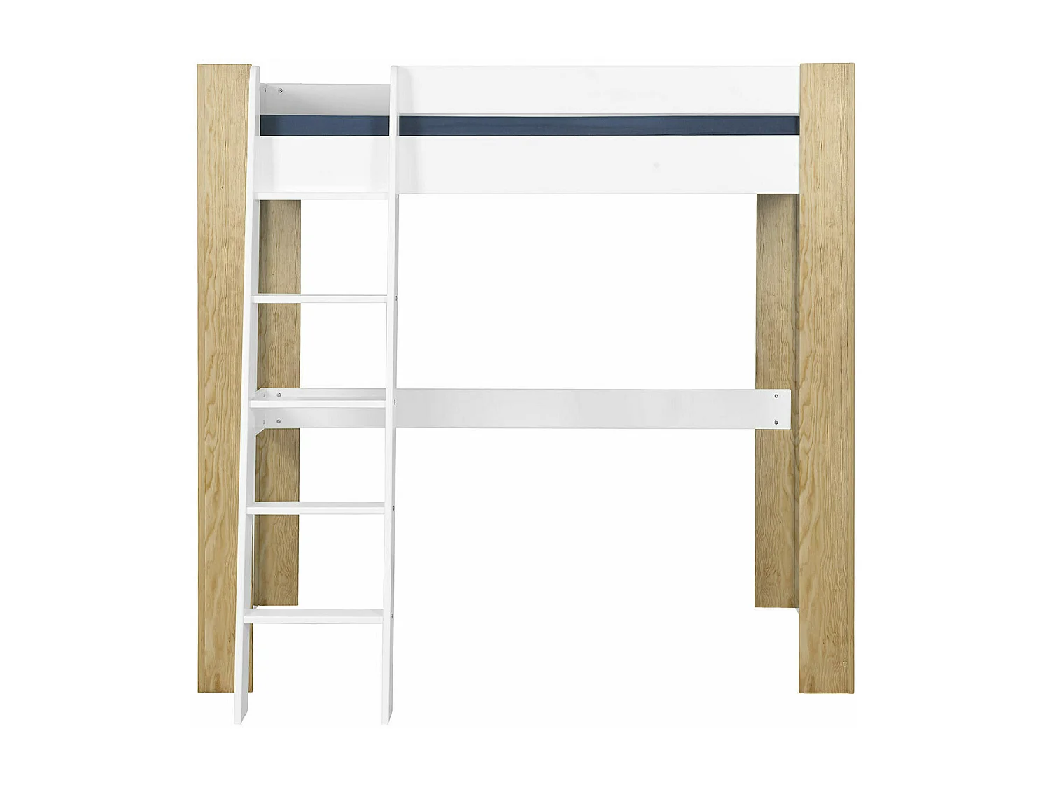 Pack lit mezzanine avec bureau et matelas 90x190 cm bois massif blanc et bois LEE